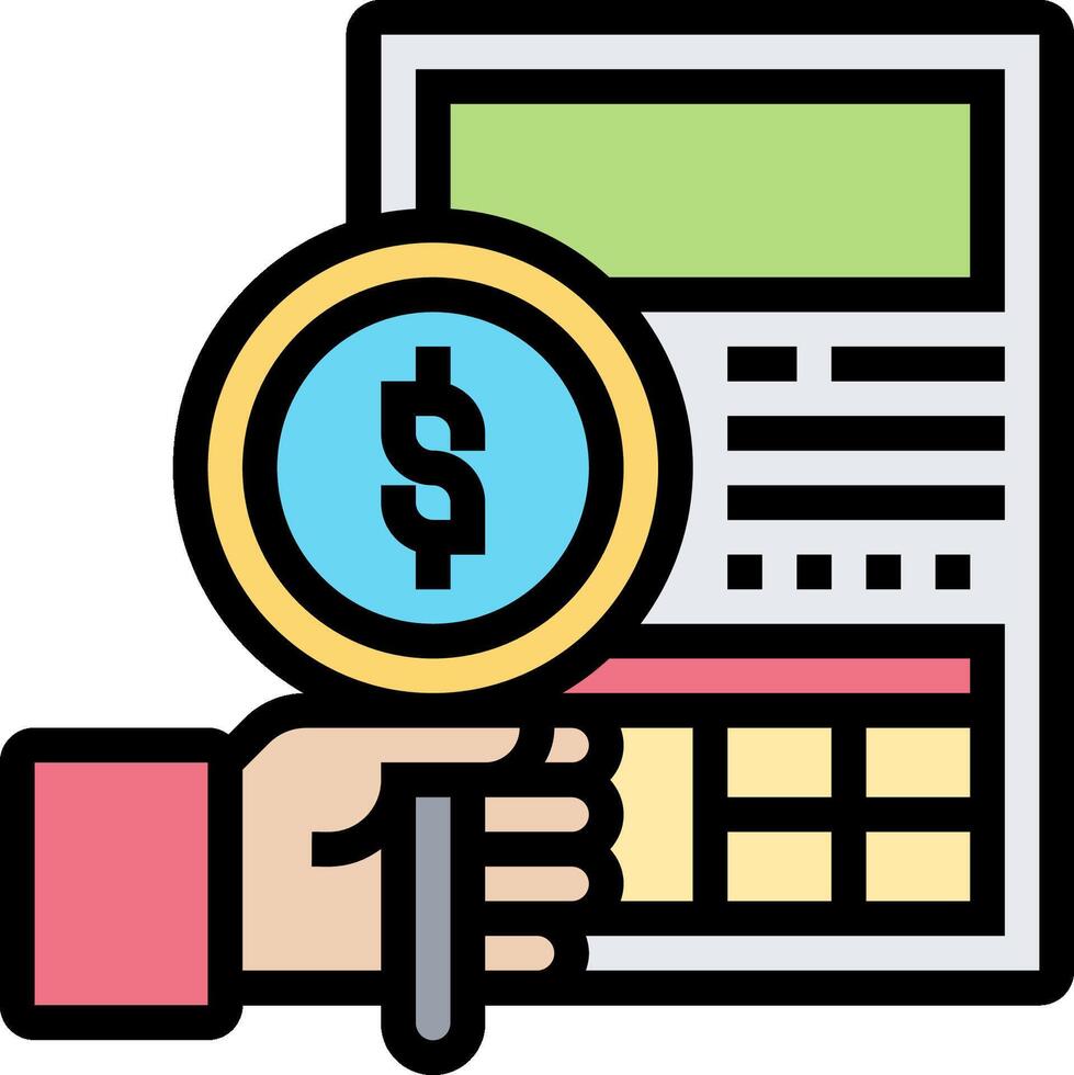 Hand holding magnifying glass and calculator icon vector