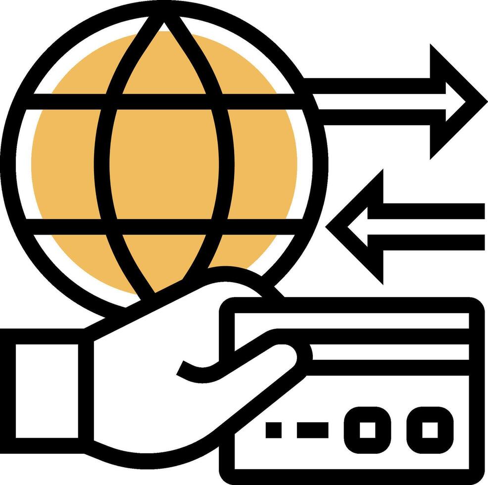 A hand holding a credit card and a globe vector