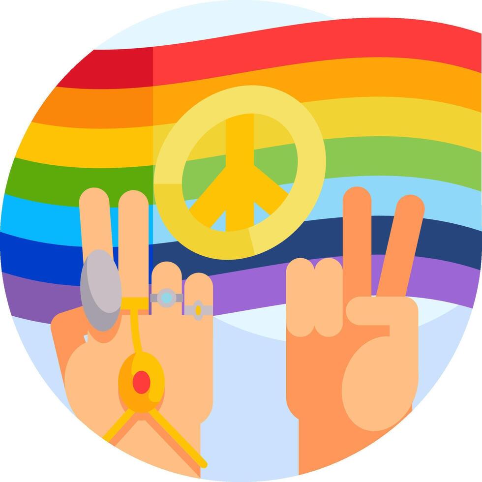 A peace sign with two hands and a rainbow flag vector