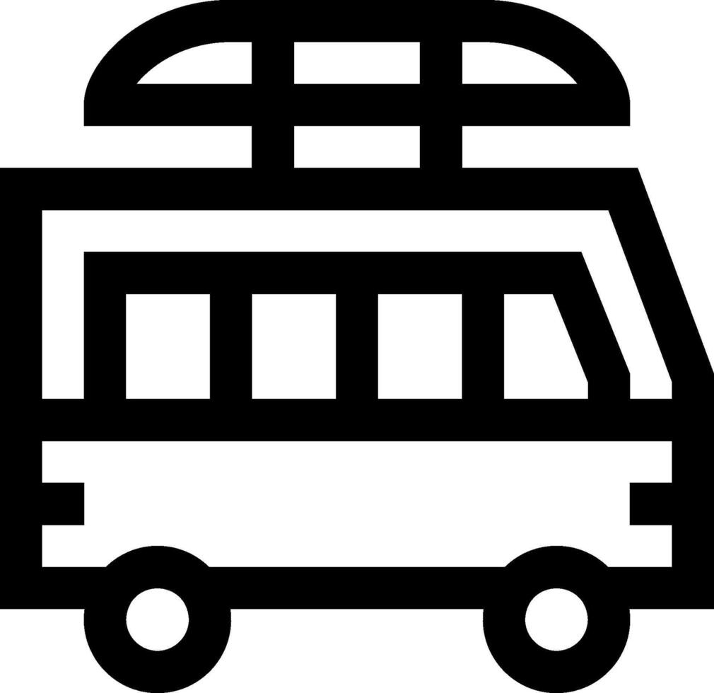 A black and white bus with a surfboard on top vector