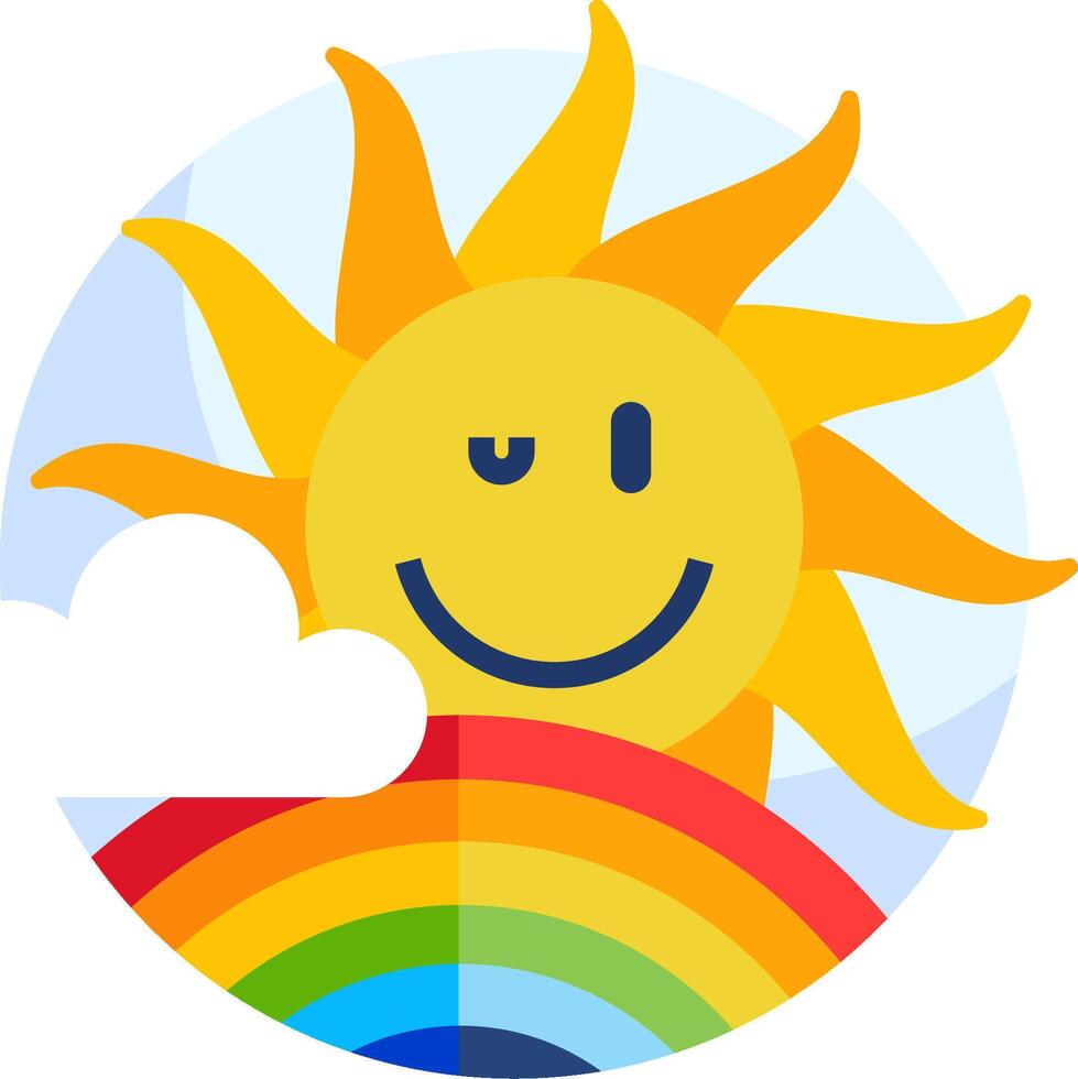 A smiling sun with a rainbow and clouds vector