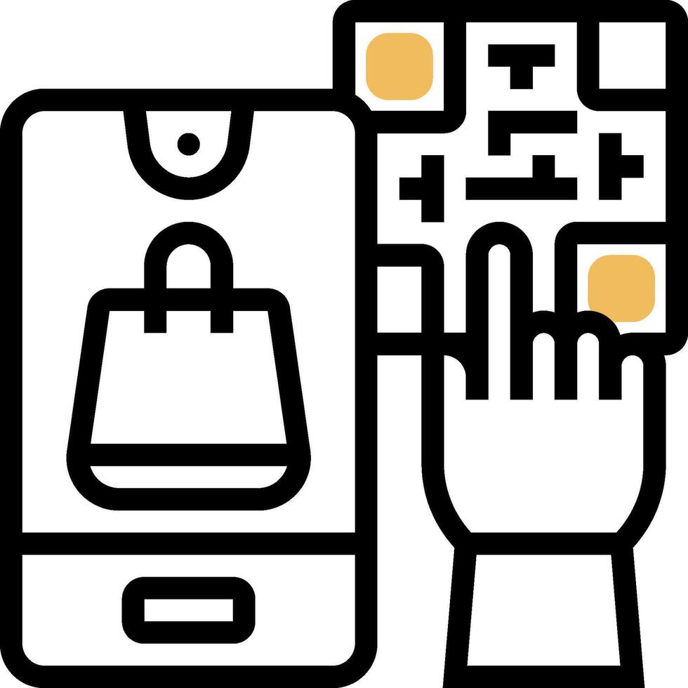 A hand holding a phone and a bag vector