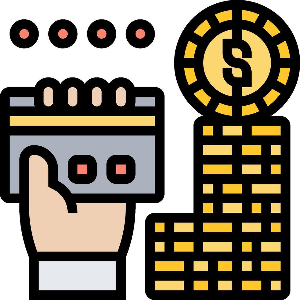 A hand holding a credit card and a stack of money vector
