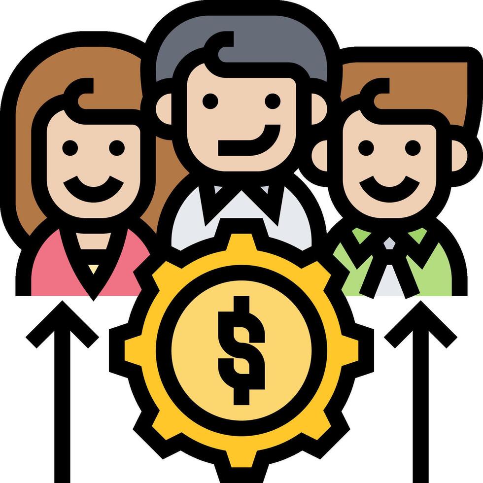 A cartoon image of three people and a dollar sign vector