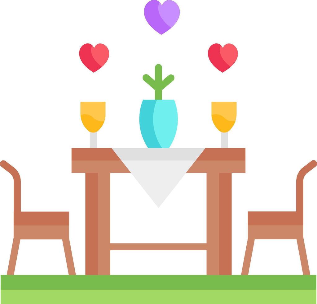 A table with two chairs and a vase of flowers vector