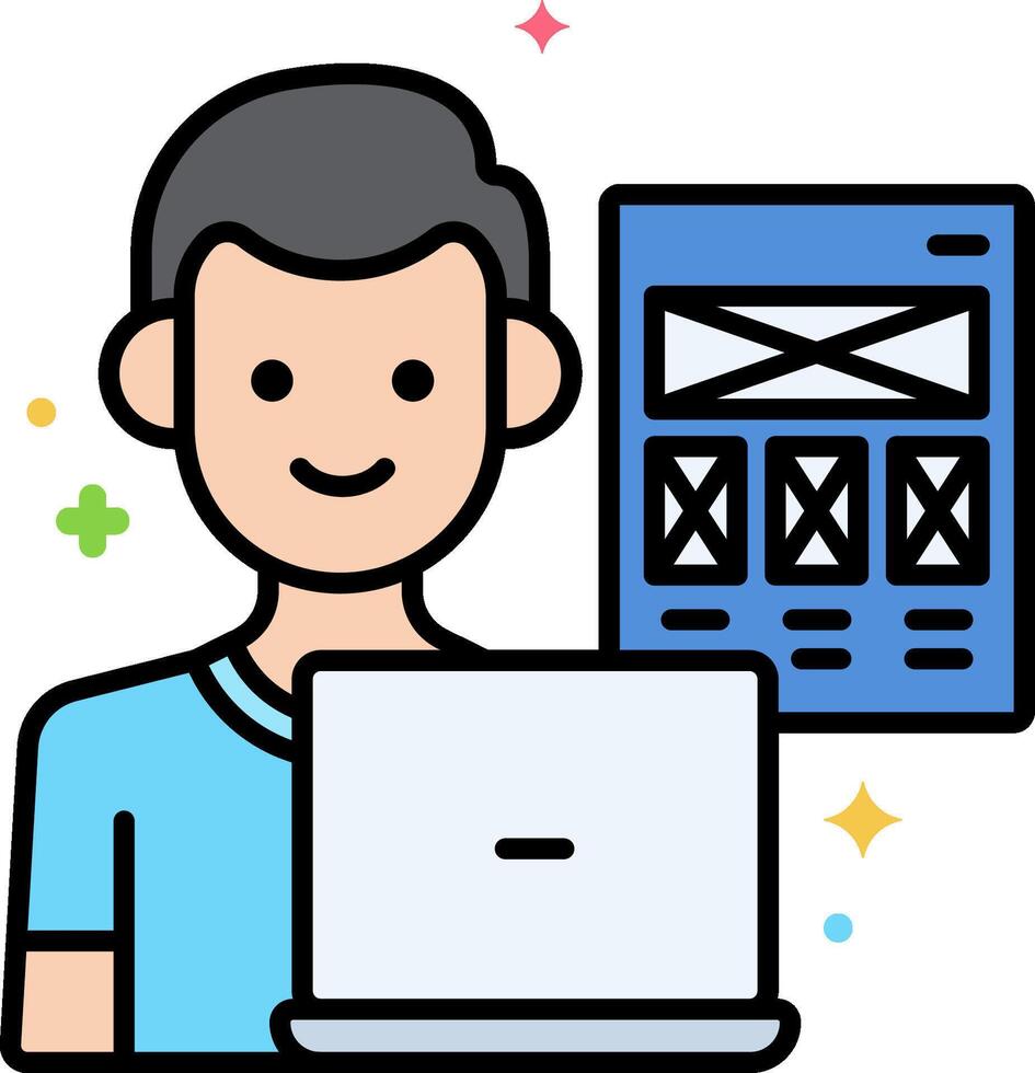 A man holding a laptop and a computer screen vector