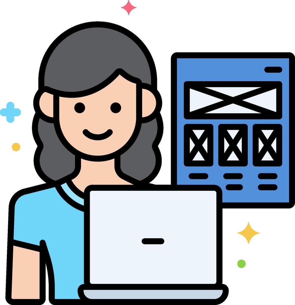 A woman holding a laptop and a computer screen vector