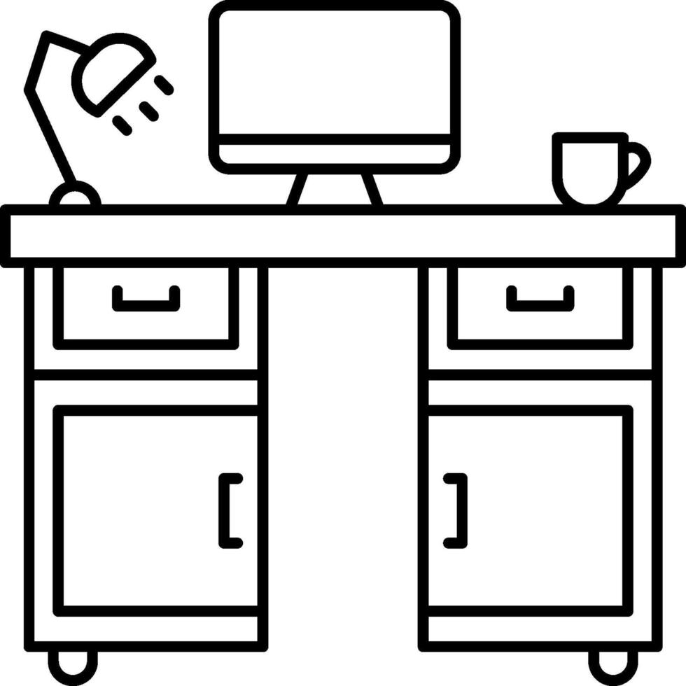 Office desk with computer and lamp illustration vector