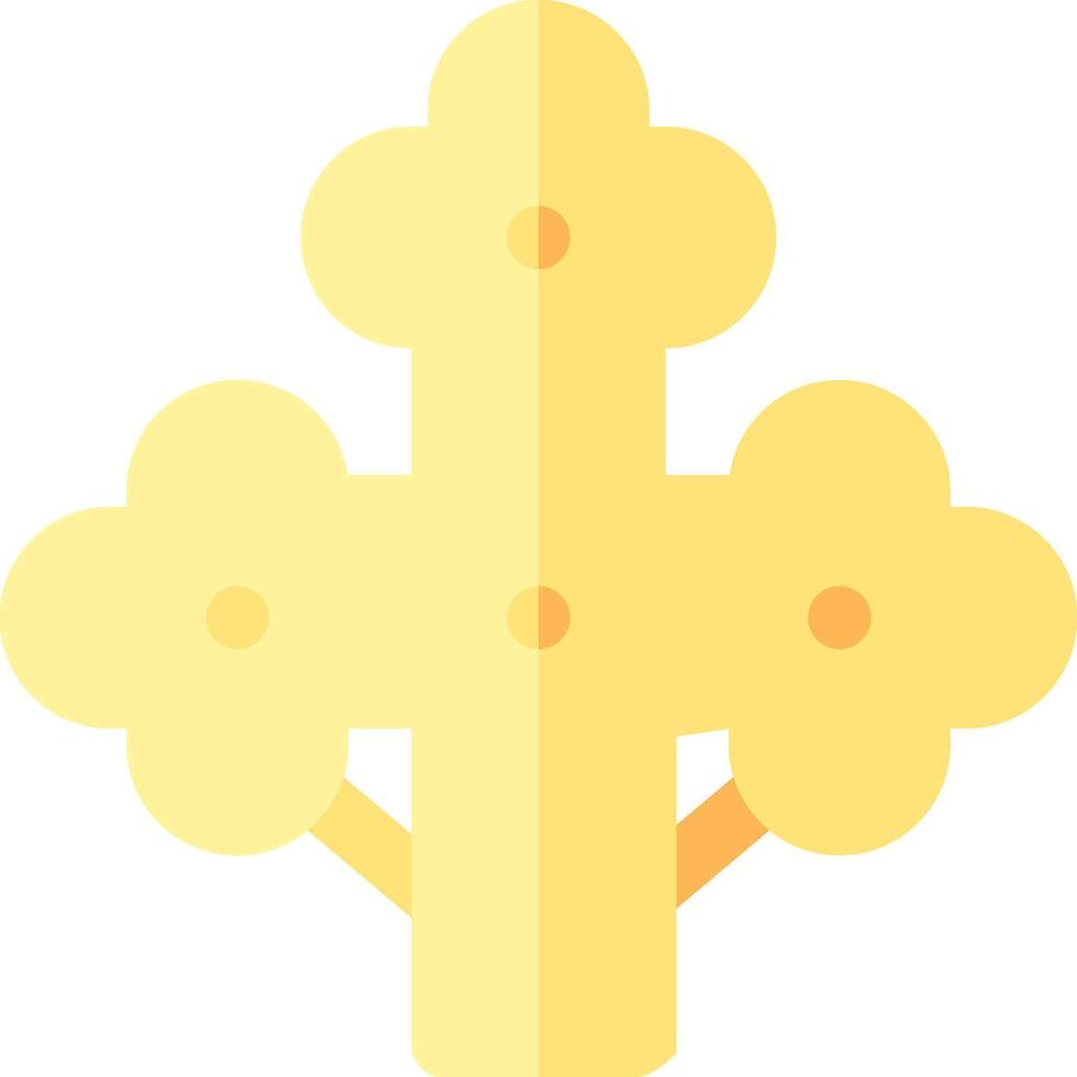 A yellow cross with four flowers on it vector