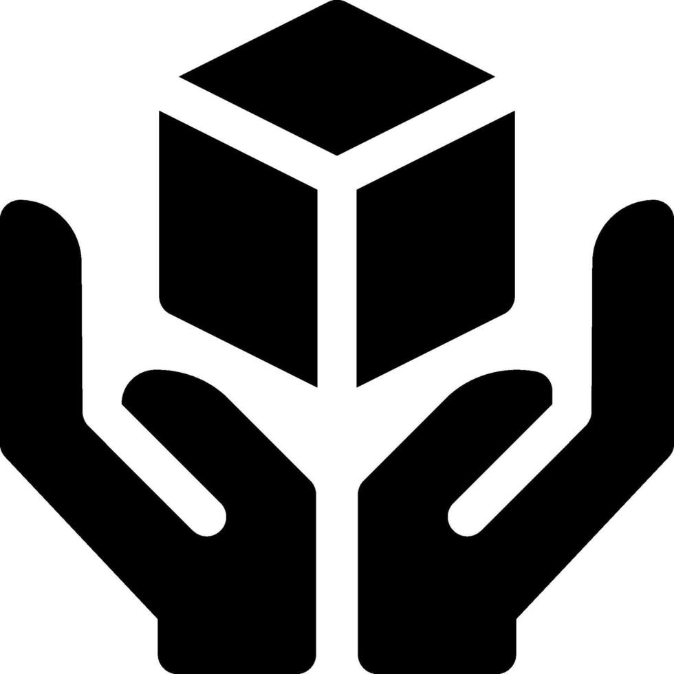 A black and white image of two hands holding a cube vector