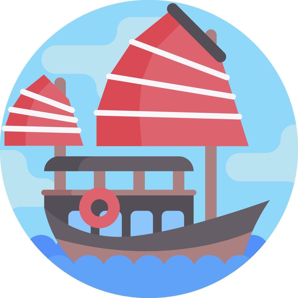 A cartoon boat with red sails and a red flag vector