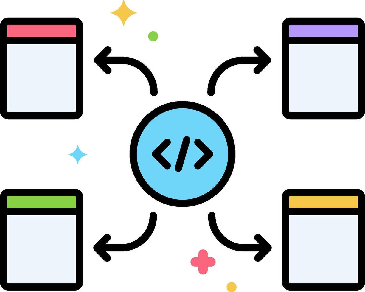 A diagram of a web page with a code symbol vector