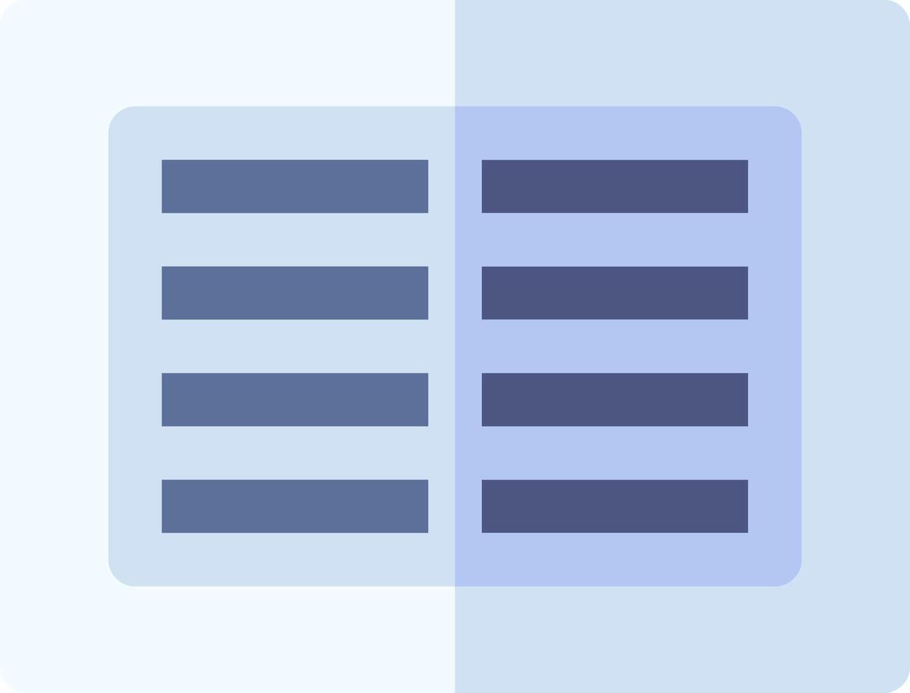 A blue and white square icon with a list of items vector
