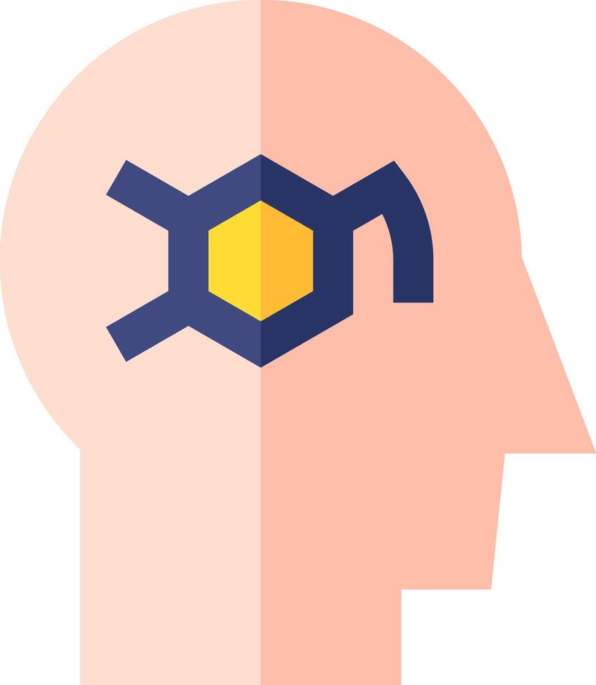 A person's head with a yellow and blue molecule in it vector
