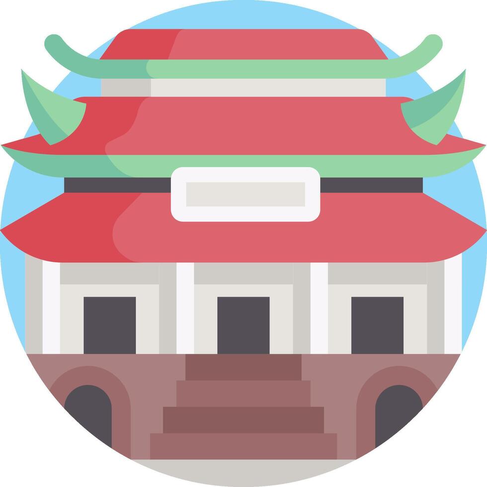 A chinese building with a red roof and green roof vector
