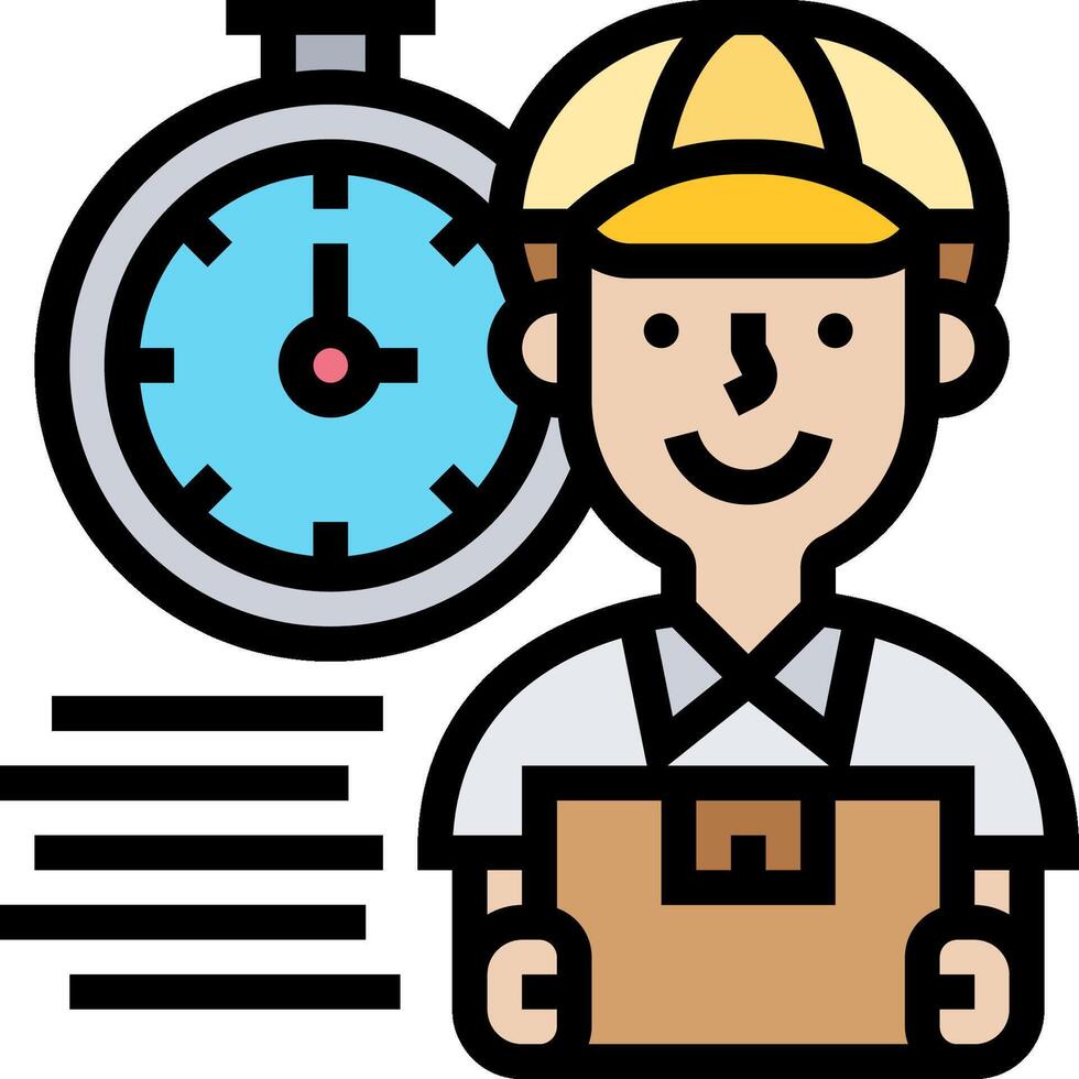 Delivery man with box and clock icon vector