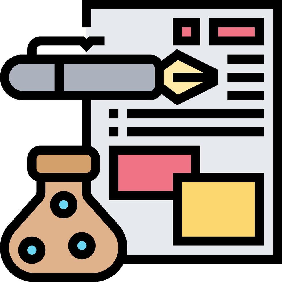 A flask with a paper and a pen on it vector