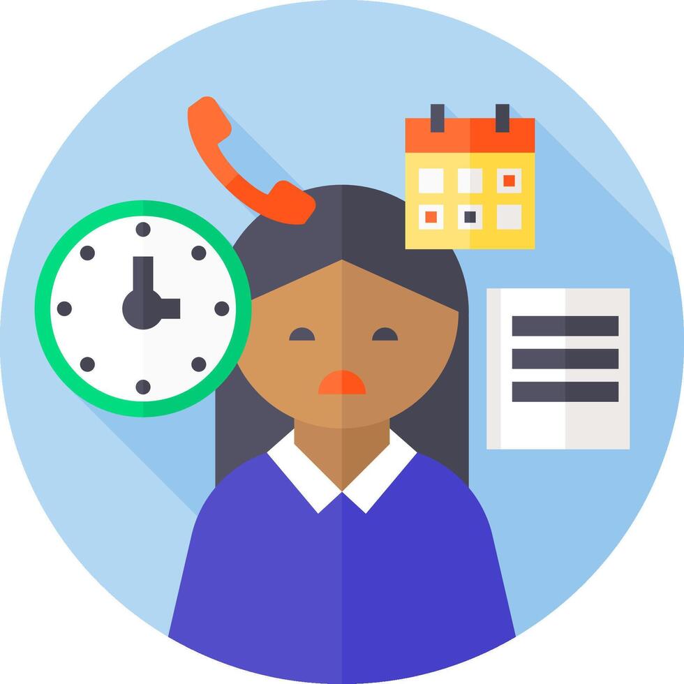 A woman is surrounded by a clock, calendar and other items vector