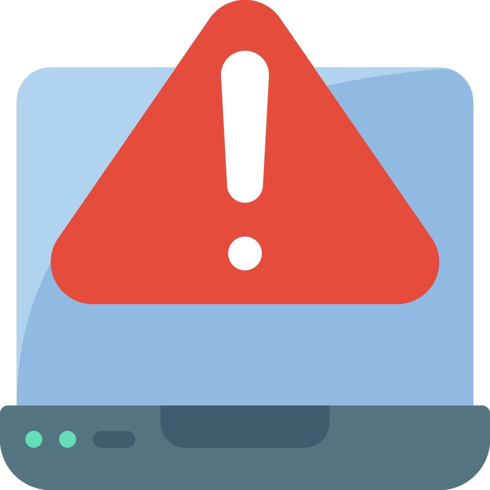 A computer with a red warning sign on it vector