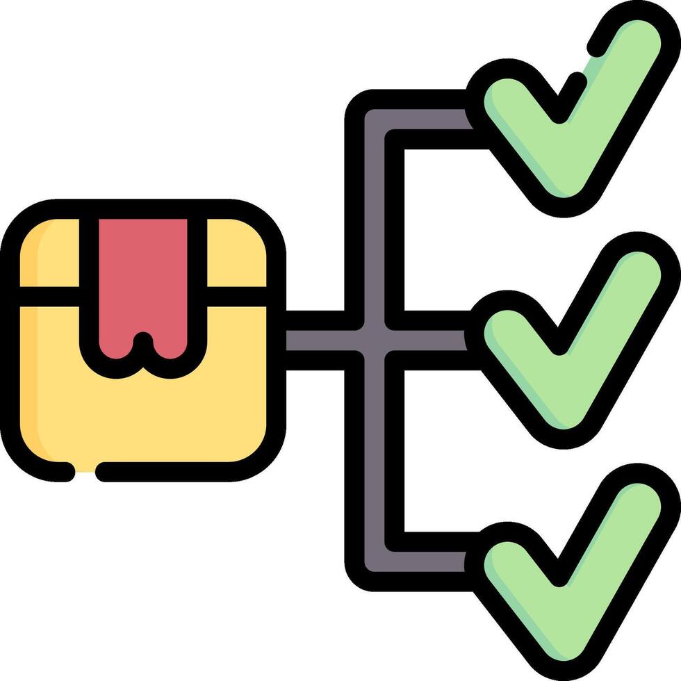 A box with a check mark and a green tick vector