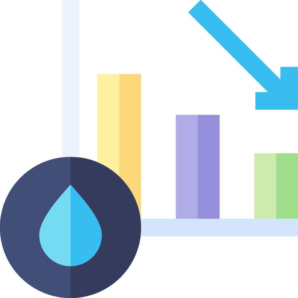 A graph with a drop and an arrow pointing up vector