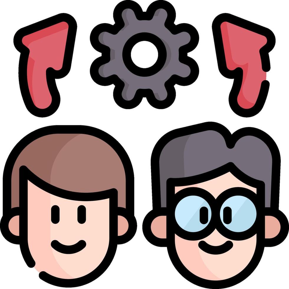 Two men with glasses and a gear vector