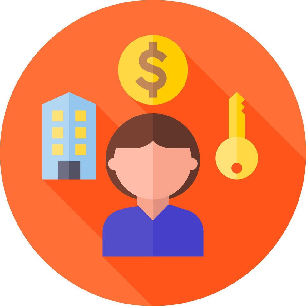 A flat icon of a person with a house, key and money vector
