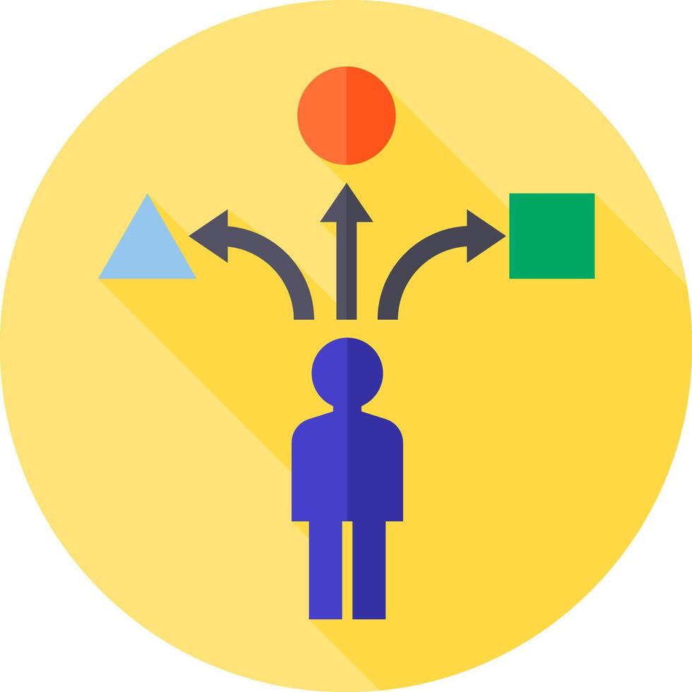 A person is surrounded by different shapes and arrows vector