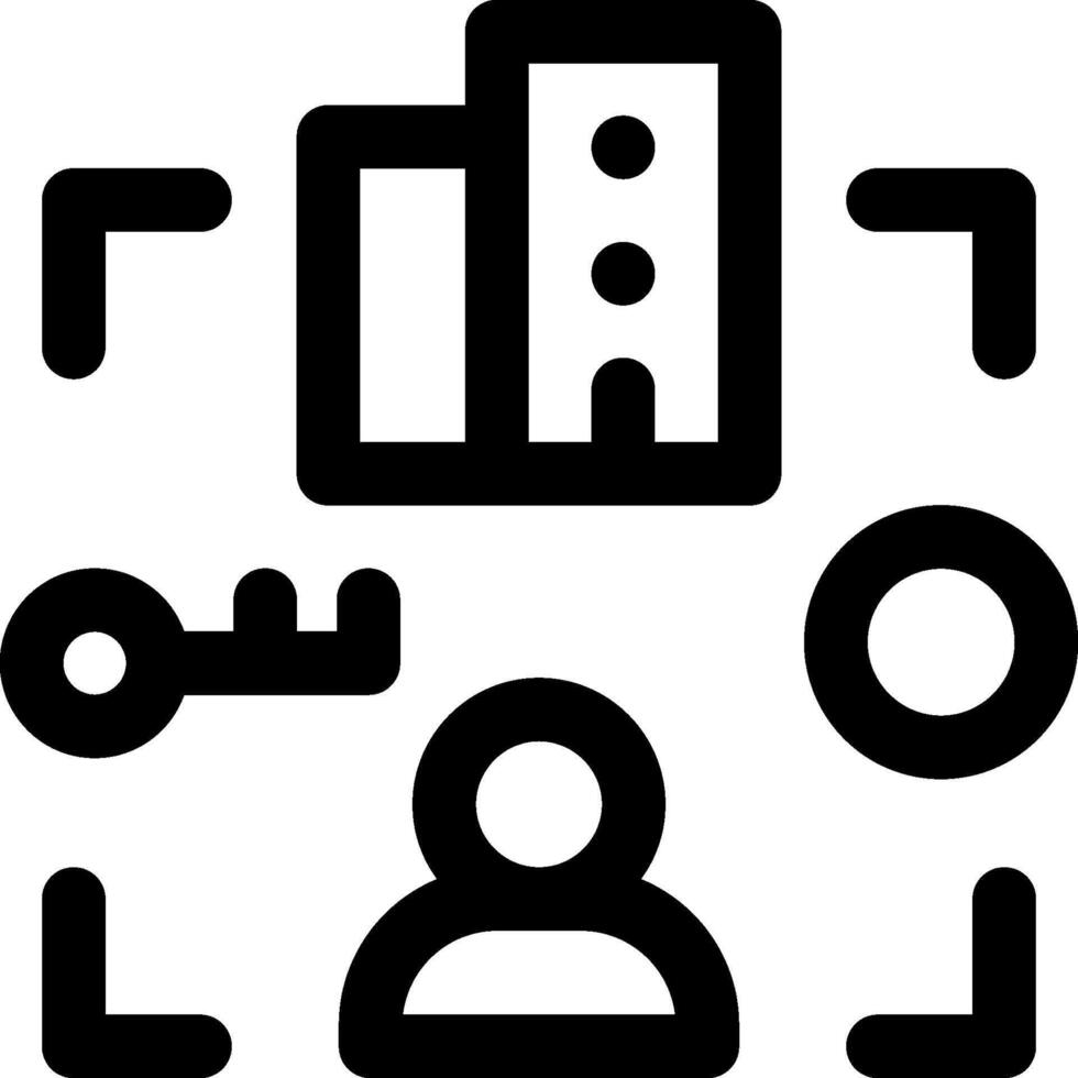 A black and white icon of a person and a key vector