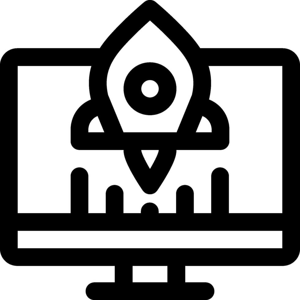 A black and white image of a computer monitor with a rocket on it vector