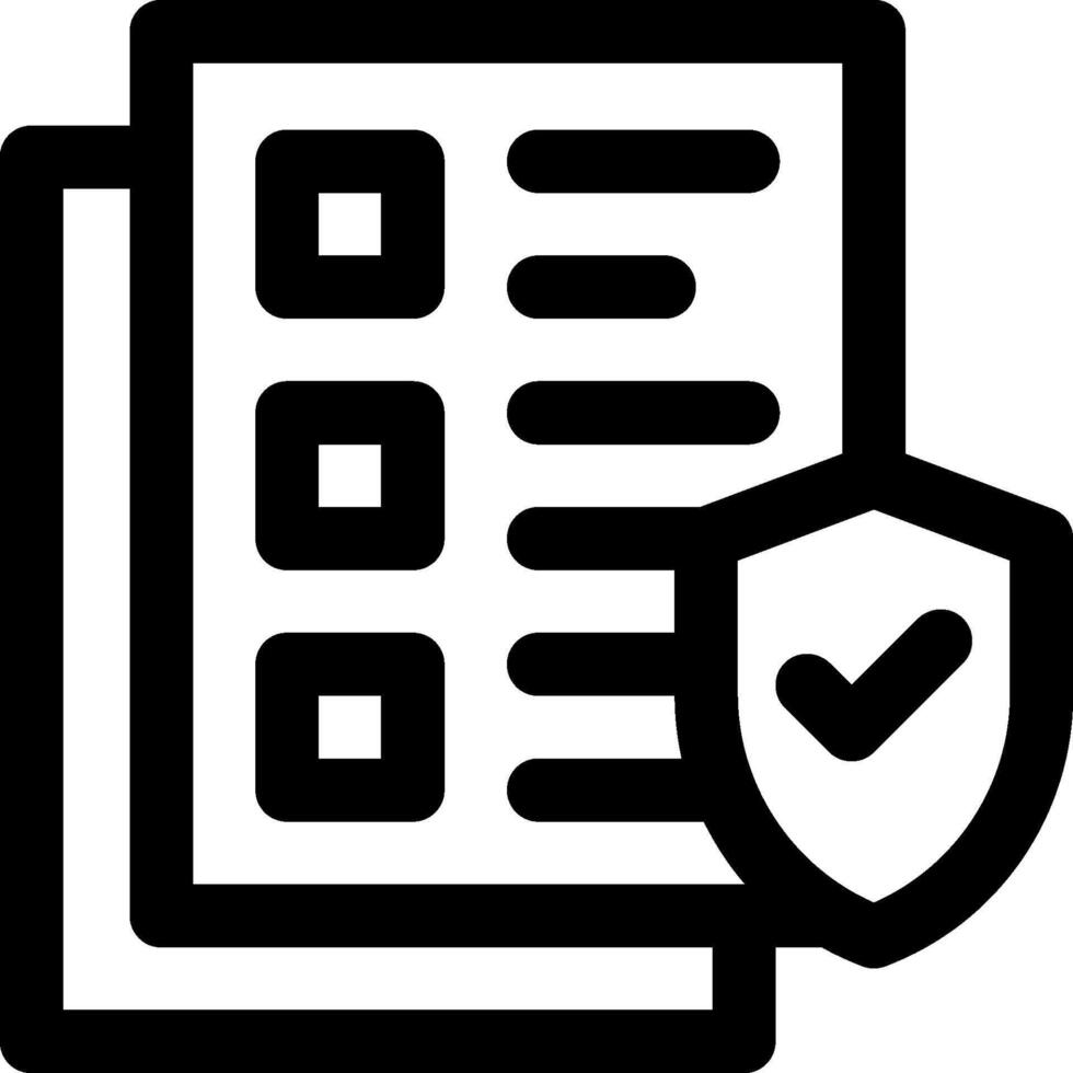 A black and white icon of a check box and a shield vector