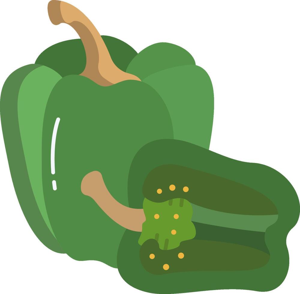Green pepper with seeds and a cut open vector