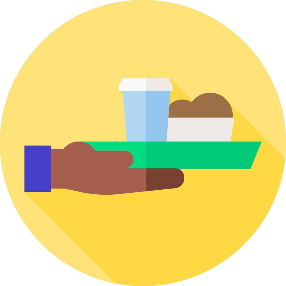 A hand holding a tray with food and drink vector