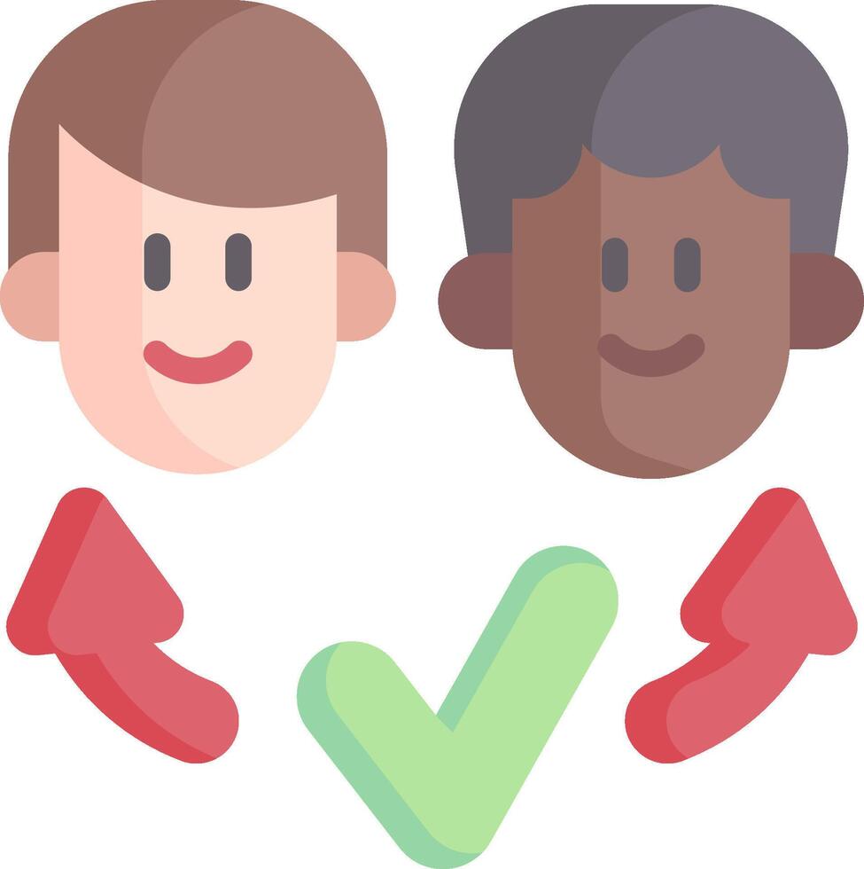 Two people with different colored heads and arrows vector