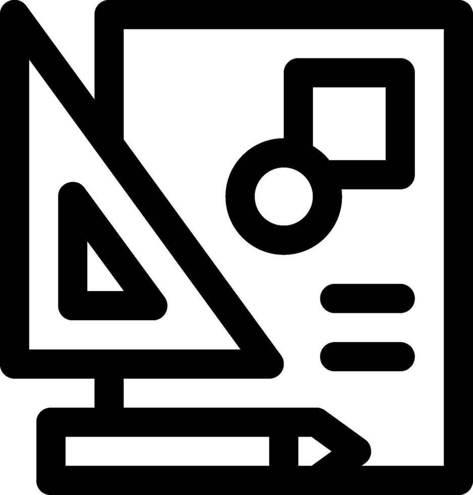 A black and white icon of a pencil and paper vector
