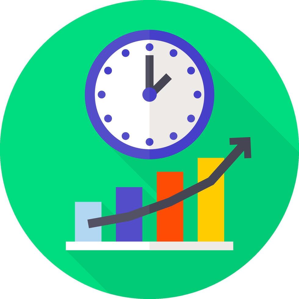 A flat icon of a clock and bar graph vector