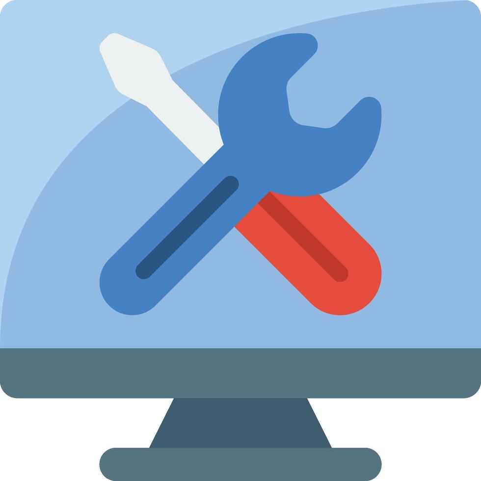 un computadora monitor con dos llaves y un llave inglesa vector