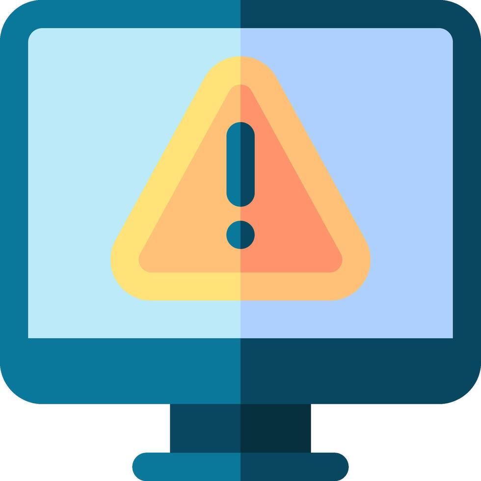 A computer monitor with a warning sign on it vector