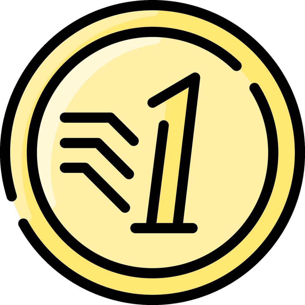A one euro coin with the number one on it vector
