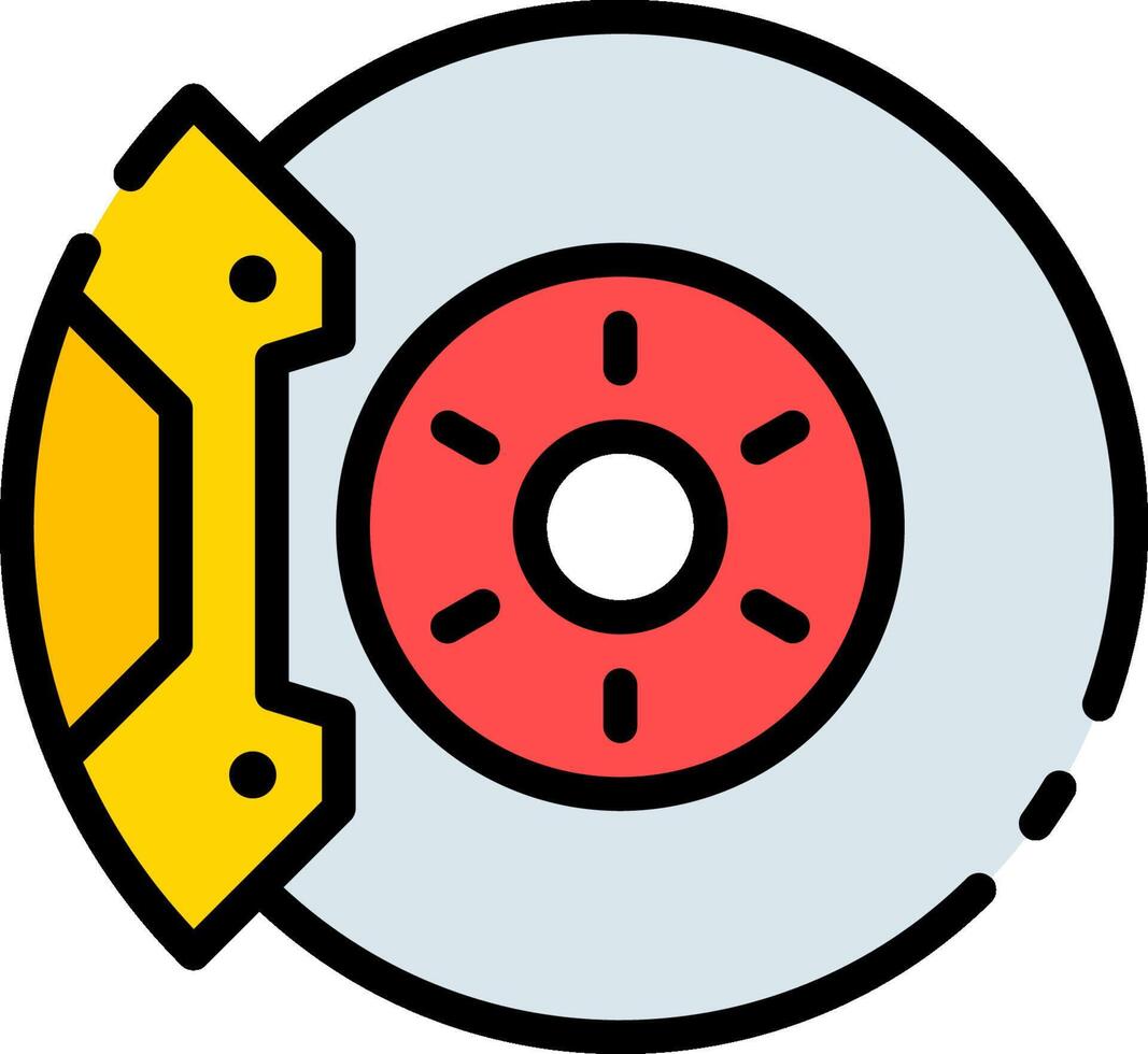 A yellow disc with a red wheel on it vector