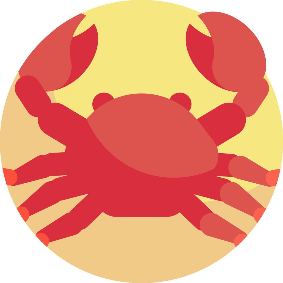 A red crab icon on a yellow background vector