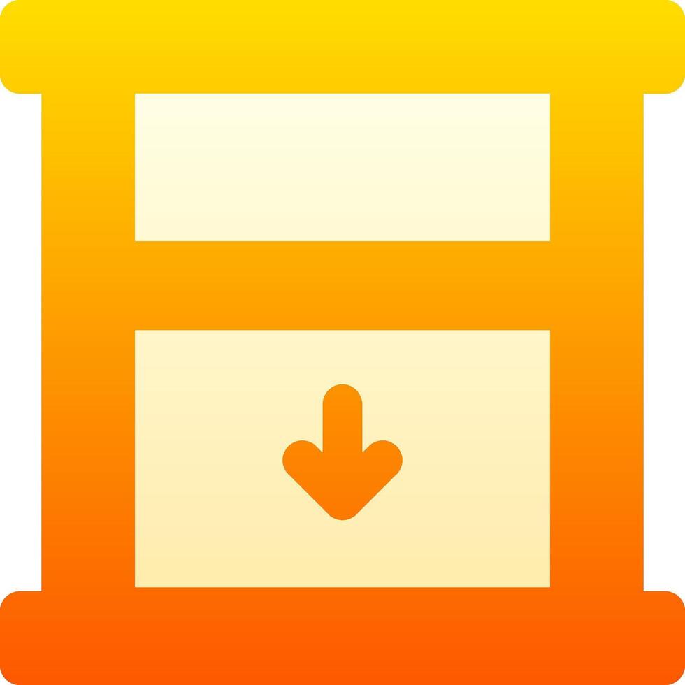 A yellow and orange box with an arrow pointing down vector