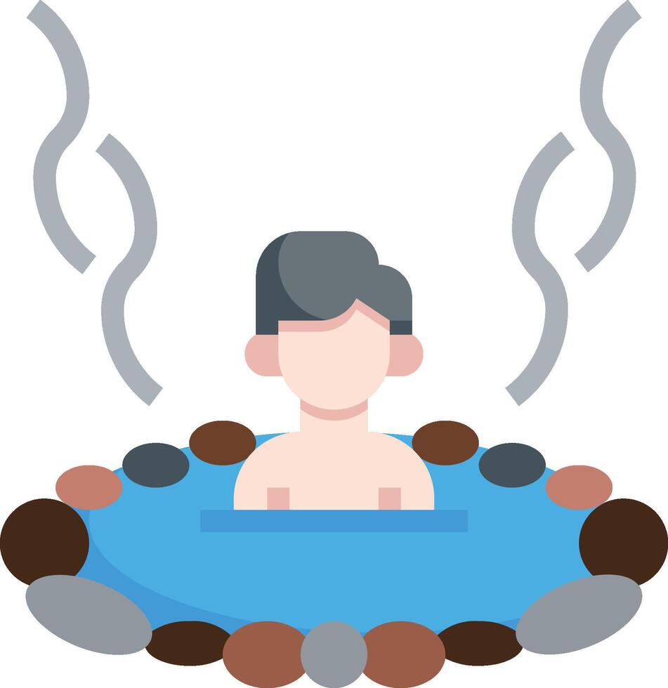 A man is sitting in a hot tub with rocks around him vector