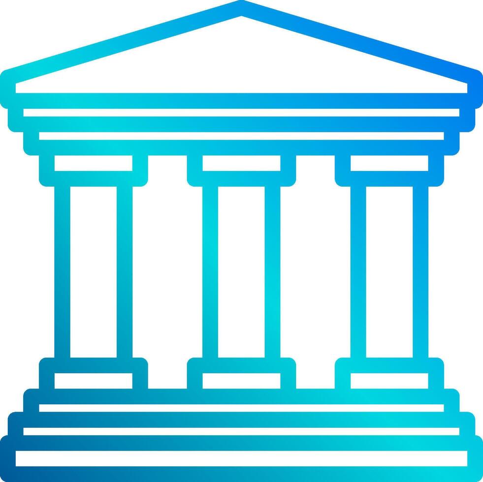 A blue and white icon of a building with columns vector