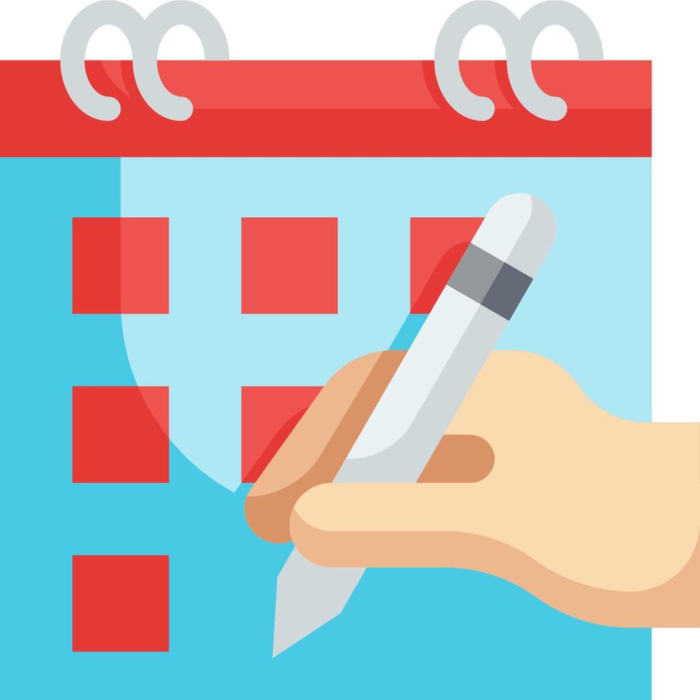A hand holding a pen and a calendar vector