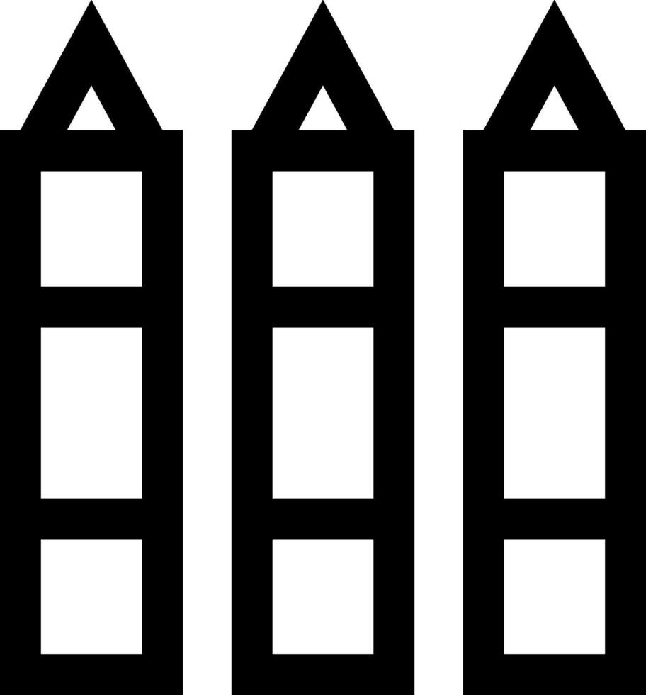 Three black and white buildings with three windows vector