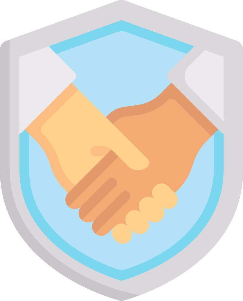 Two hands shaking hands over a shield vector