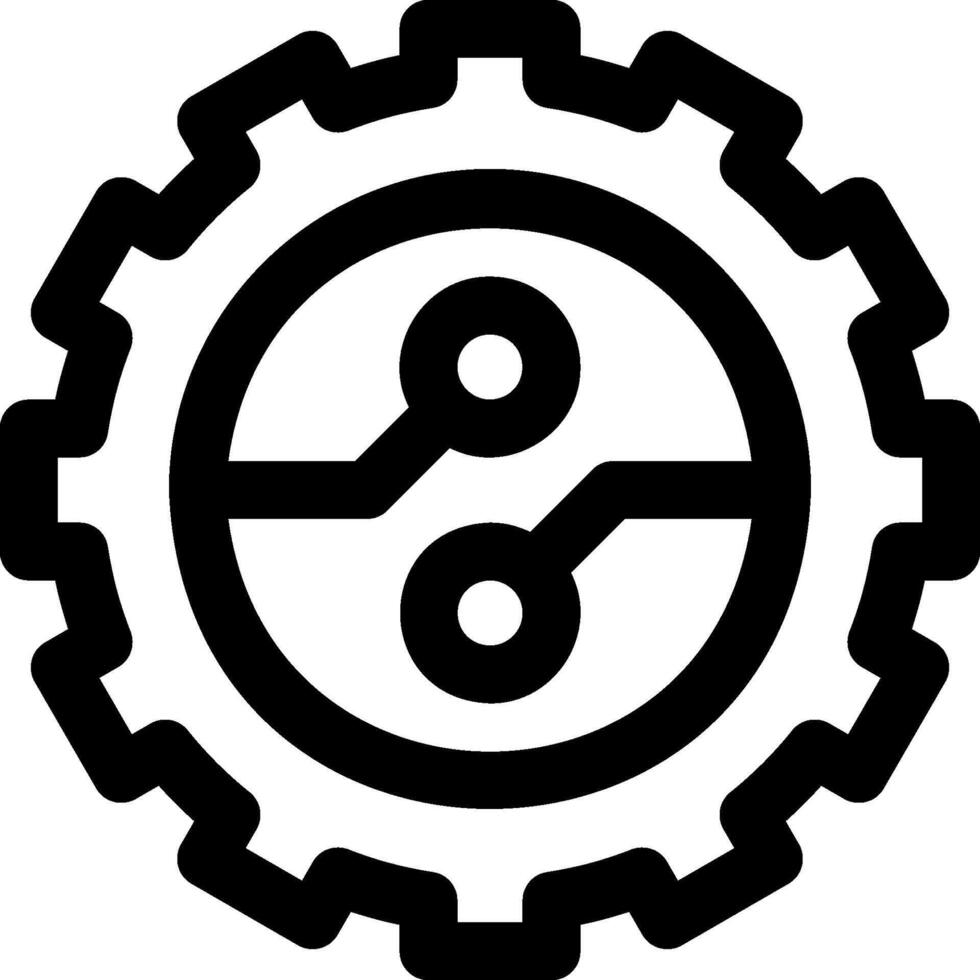 A black and white icon of a gear wheel vector