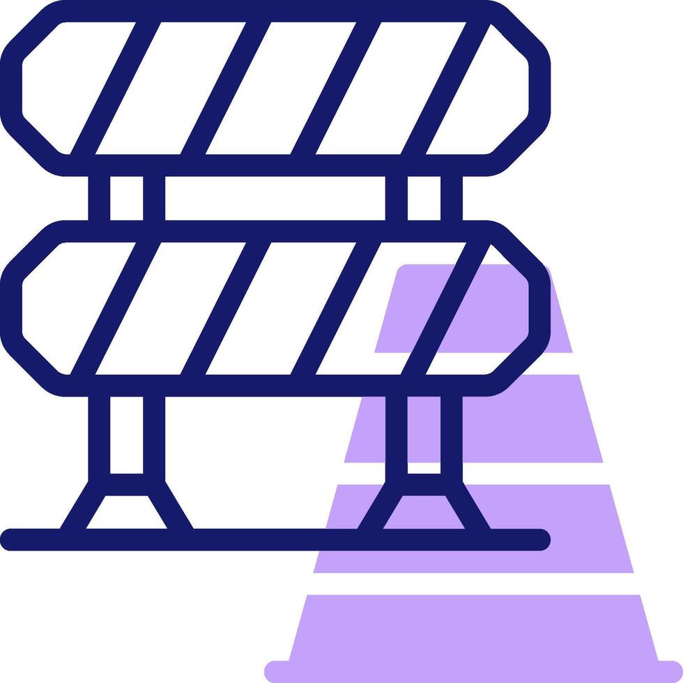 A purple and white traffic cone with a barrier vector