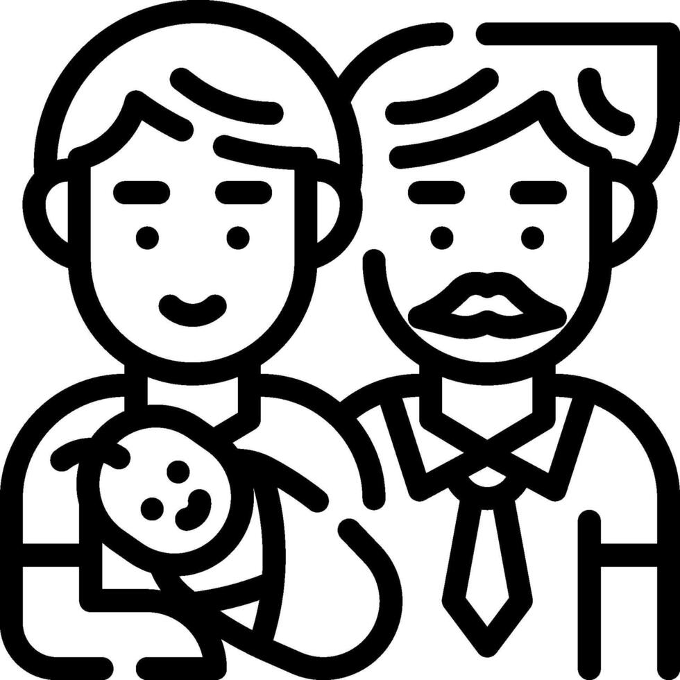 A black and white line drawing of a man and woman holding a baby vector